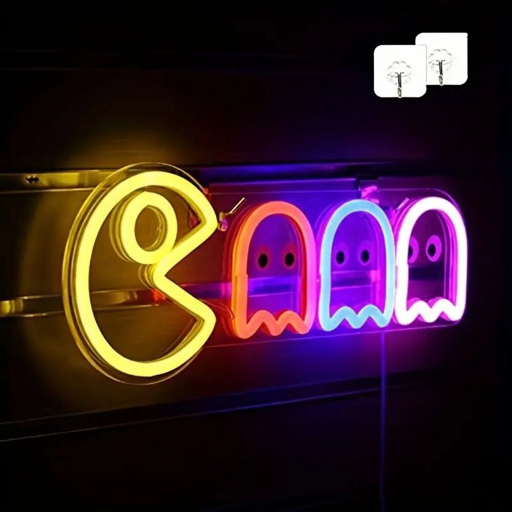 1pc Ghost Neon Sign, Ghost LED Light Sign Wall Decor Playroom Retro Arcade Decor